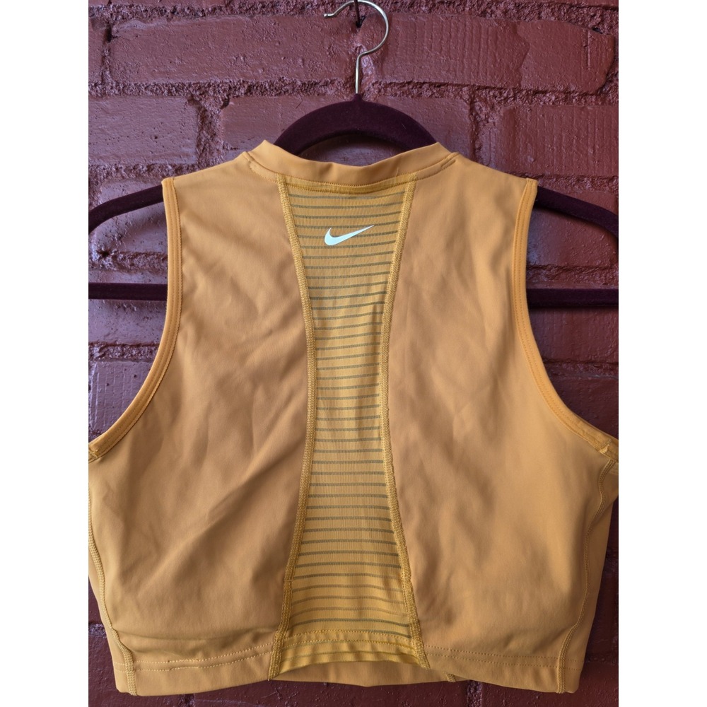 Nike Pro Fit Dry Athletic Crop Top Mustard Yellow Zip M Medium Pockets